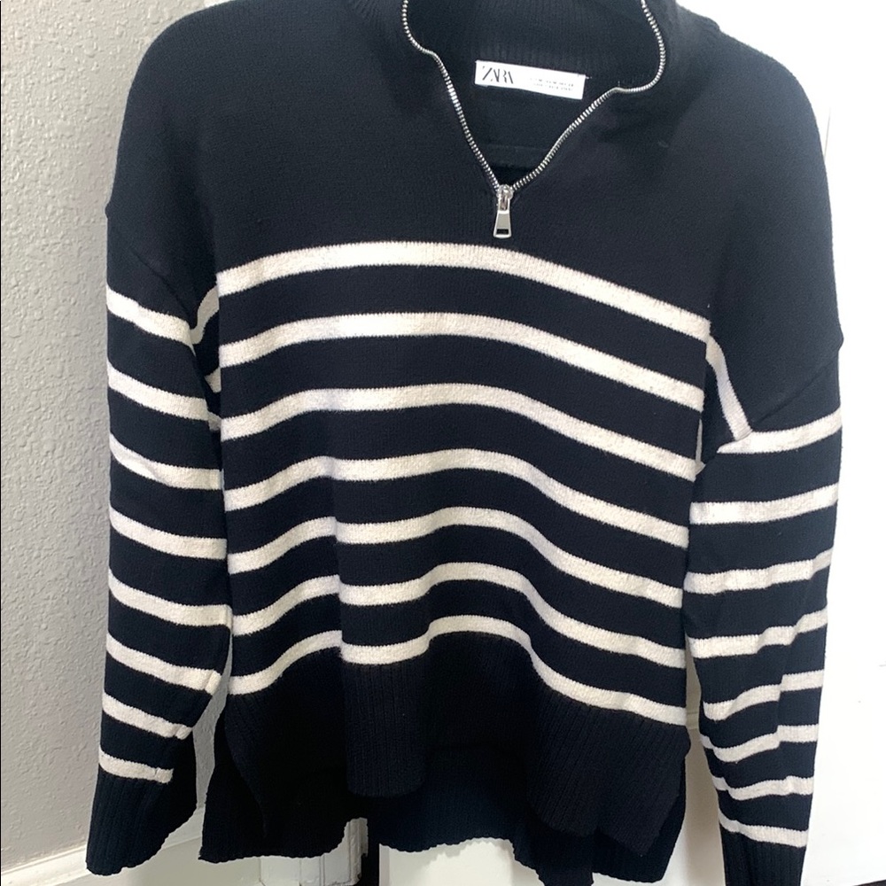 Zara Black and White Striped Sweater